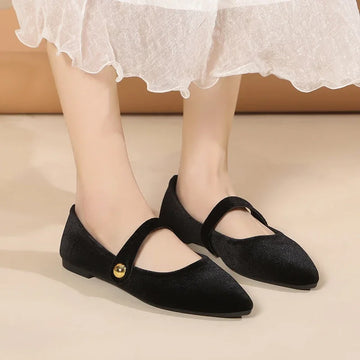 Xajzpa New Fashion Women's Pointed Toe Flat Shoes with Velvet Matte Finish Single Women Comfort Loafers Shoes Leather Mary Jane Shoes